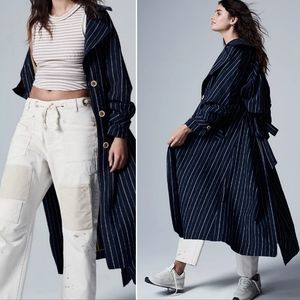 🆕️ Free People Melia Mac Linen Blend Pinstripe Trench Coat